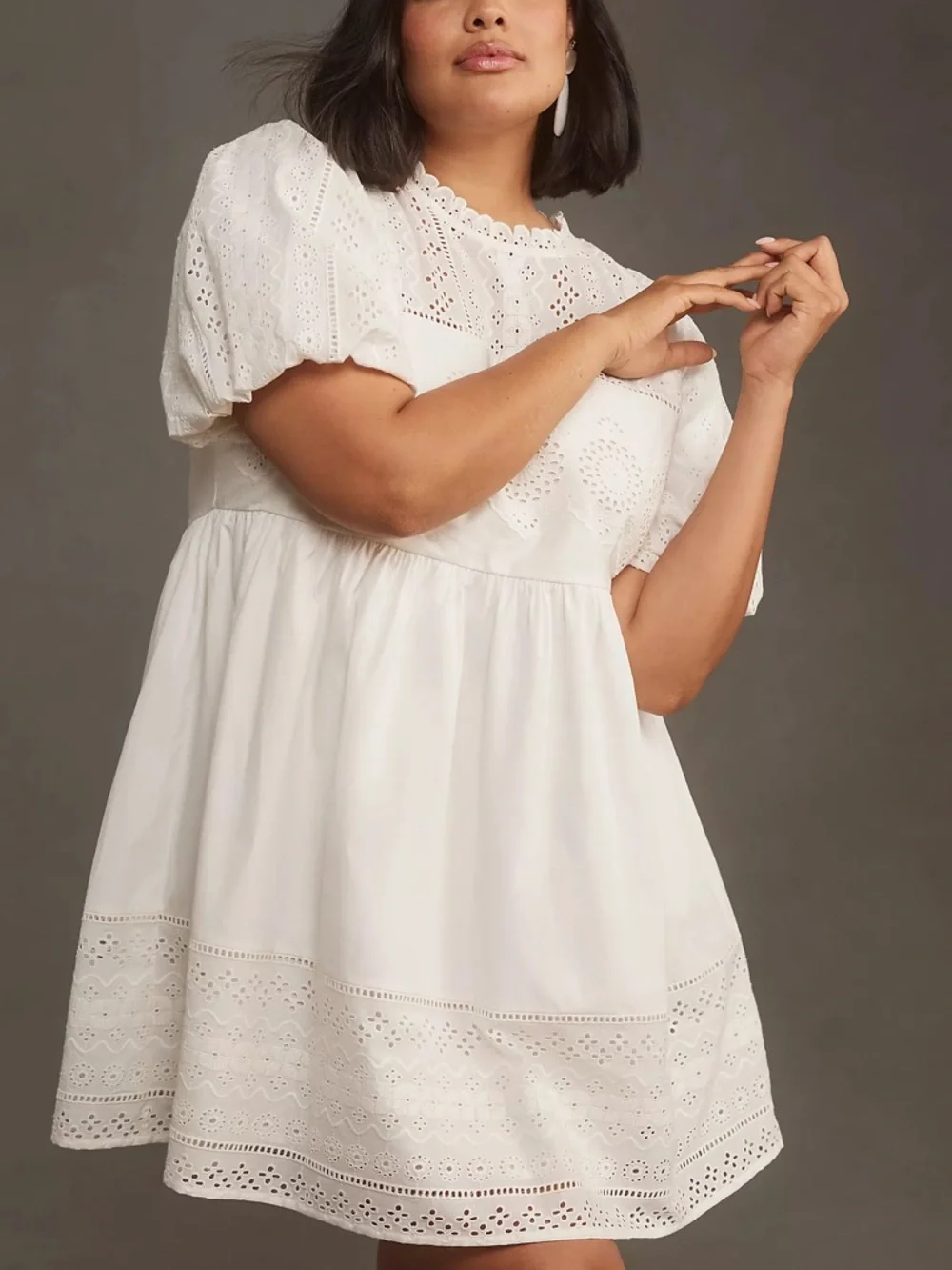 NWT Anthropologie Forever That Girl Puff-Sleeve Lace Mini Dress White L Large